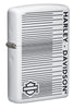 Front shot of Harley-Davidson® White Matte Lines Design Windproof Lighter standing at a 3/4 angle