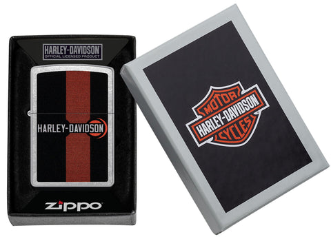 Zippo Harley-Davidson Logo Design Street Chrome Windproof Lighter in its packaging.